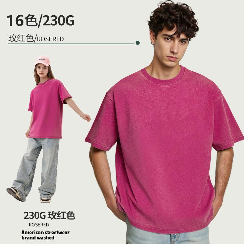 Men's Vintage Short Sleeve T-Shirt 230g Distressed Casual Tee for Summer