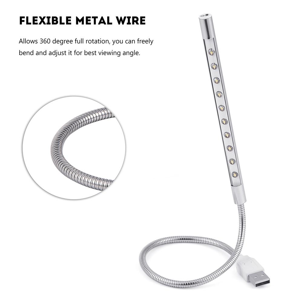 Portable Stylish High Brightness USB 10Pcs LED Lamp Blubs Light for PC  Laptop Silver