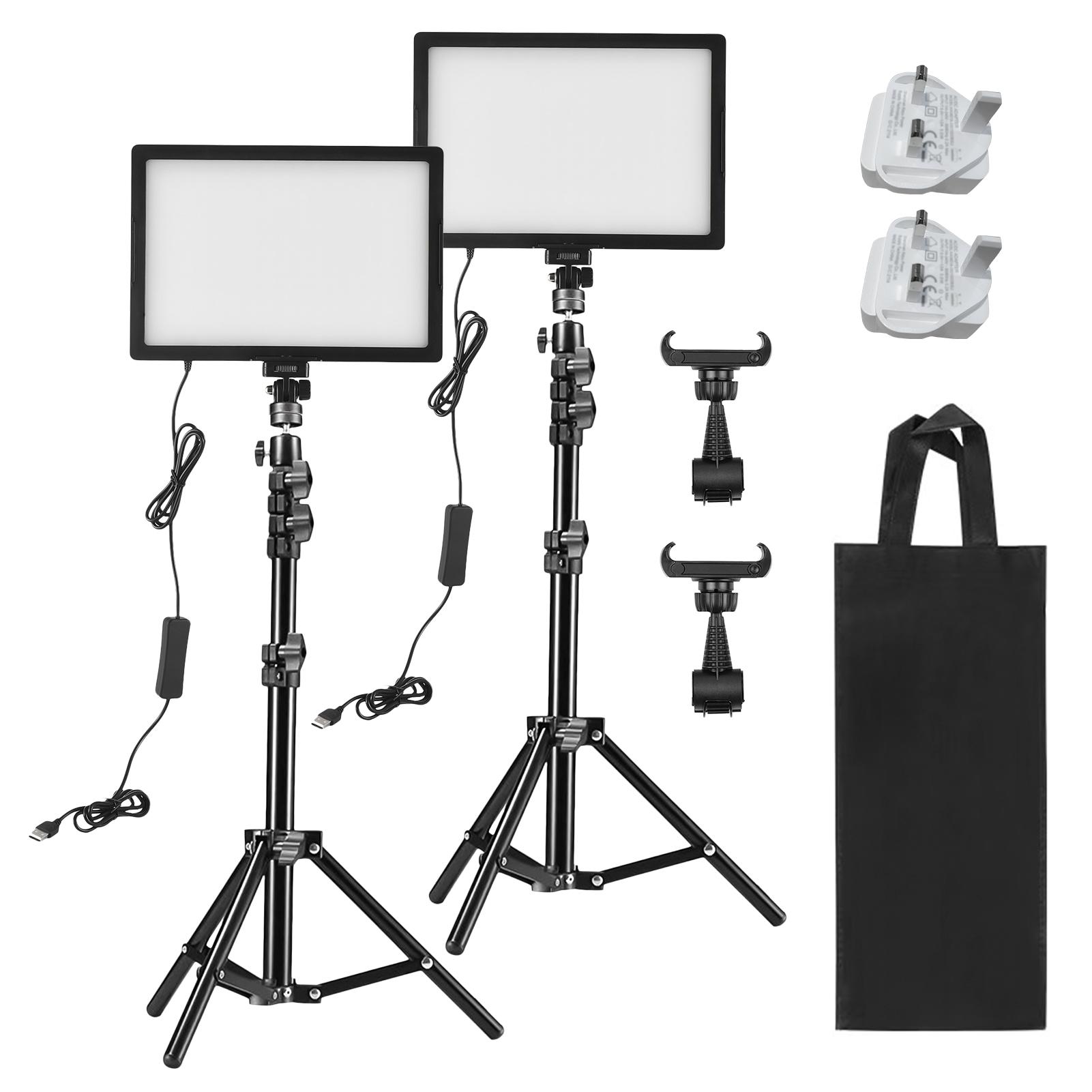 Комплект из 2 светодиодных видеосветильников 15 Вт светодиодная панель с металлическими стойками 1,2 м и держателями для телефонов