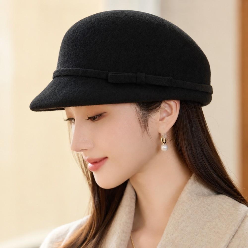 Woolen Fabric Wool Blended Hat Black Newsboy Hat Elegant Painter Beret Daily Wear