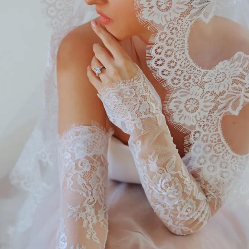 Long Sheer Gloves with Lace Flower Bridal Shower Arm Covers for Special Occasion Wedding Gloves for Photography Wear