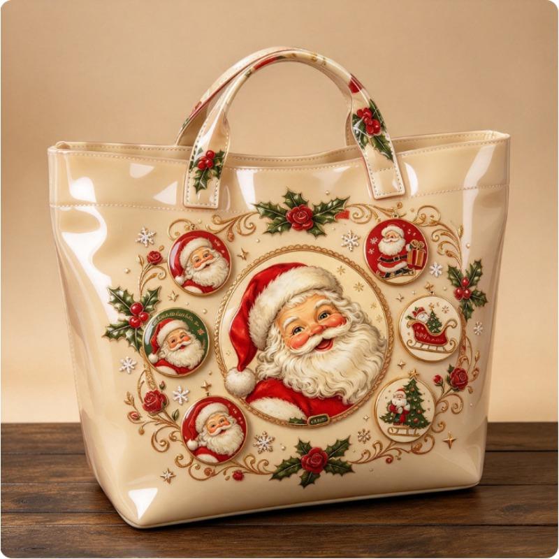 Christmas Printed PVC Waterproof Tote Bag Amazon European and American Women Commuter Shopping Handbag