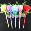 Cute Plush Faux Fur Pom Pom Bowknot Polka Dot Ballpoint Pen Student Stationery