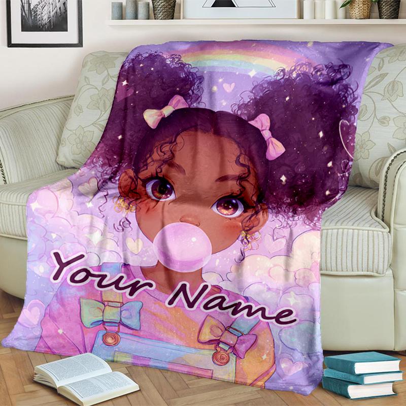 1PC Custom Name Fantasy Bubble Gum Dreams Flannel blankets Patterns Throw Blanket All-Season Soft Gift for Couch, Bed, Camping gifts