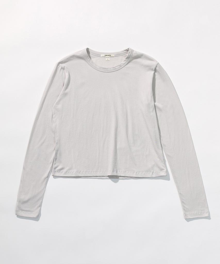 SHINE ON YOU Cotton Basic Long Sleeve T-Shirt_ Light Gray