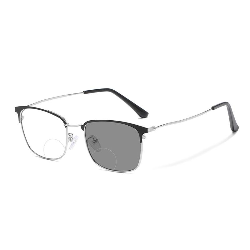 Double Light Discoloration Far And Near Reading Glasses Anti-Blue Business Men'S Metal Frame High Definition Reading Mirror