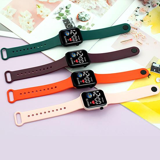 LED-Elektronikuhr, wasserdicht, verstellbar, weiches Silikonarmband, quadratisches Erdzifferblatt, für Kinder, Studenten, Freizeitsport, digitale Armbanduhr, Geburtstagsgeschenk
