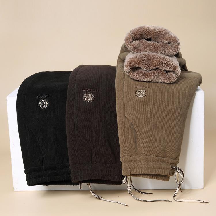 In Autumn and Winter, The New Extra-thick Plus Velvet Padded Long Velvet High Waist Casual Mother Warm Pants Wear Elastic Waist Pants Straight Tube.