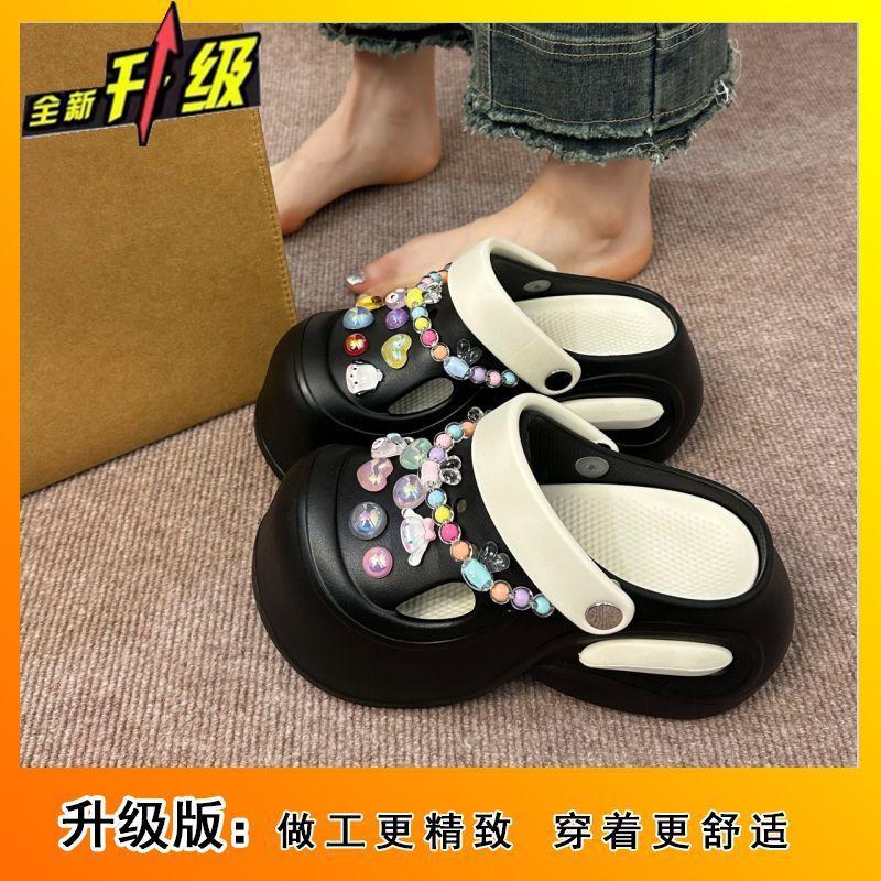 Premium versatile non-slip thick-soled hole shoes for women's outer wear 2025 summer new casual heightening bag head cool slippers