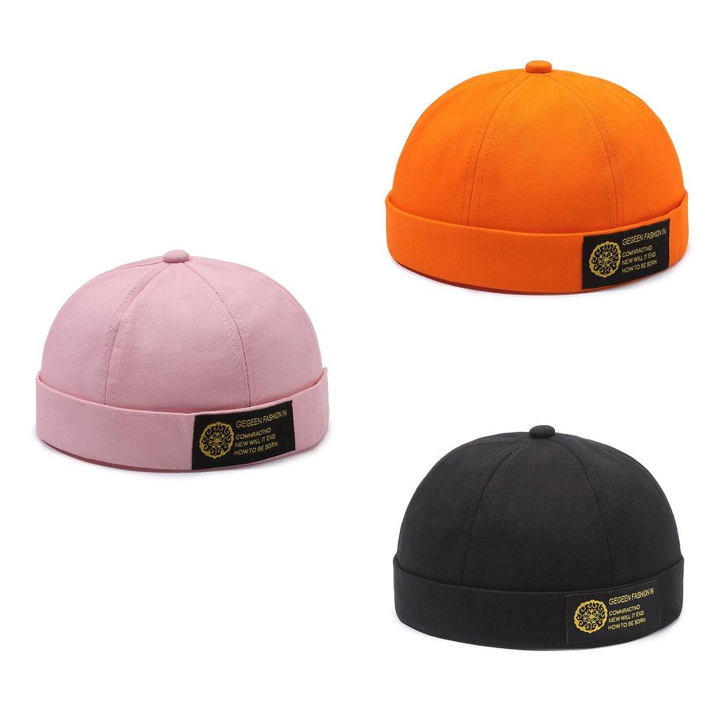 Solid Color Cotton Cap Round Top Hat Headwear Breathable Skullcap Unisex Gift