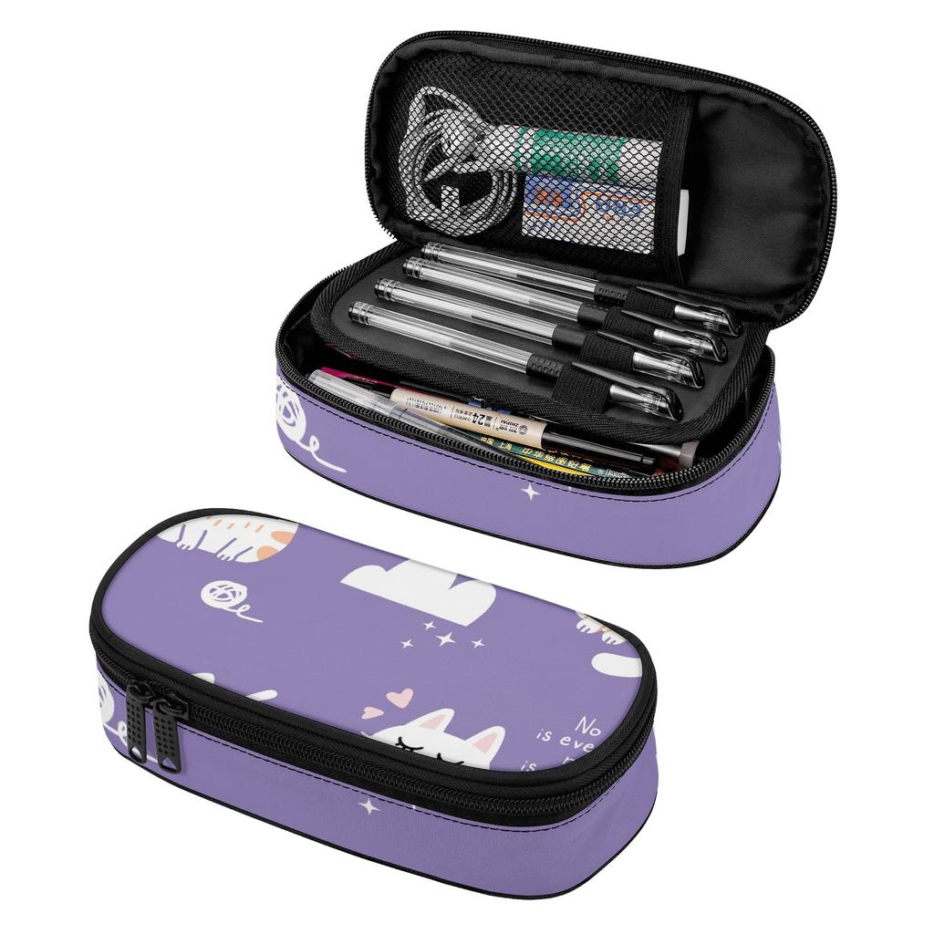 Pencil Pouch Printed Strong Polyester Fabric Zipper Closure with Main Compartment Mesh Pocket and Pen Slots for Boys Girls
