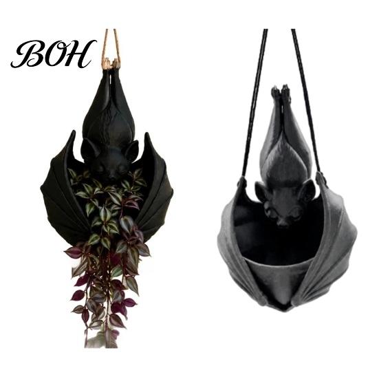 Support de Plante Paysager Distinctif Pot Suspendu en Forme de Chauve-souris, Pot Gothique pour Intérieur Extérieur Jardin Ambiance Mystérieuse Décoration Murale d'Exposition, Unique