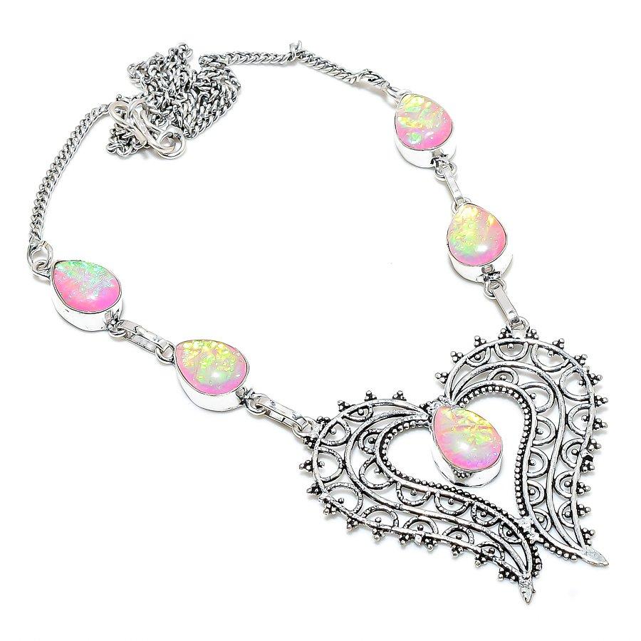 

Pink Triplet Opal Gemstone 925 Sterling Silver Jewelry Necklace 18 g9J88 розовый