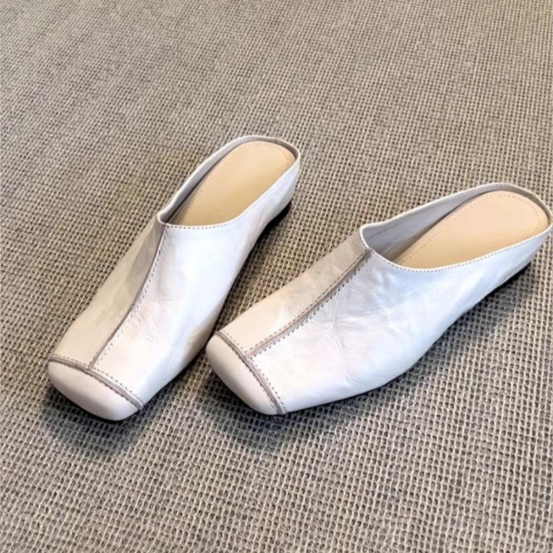 New Sandals Genuine Leather Luxurious High-end Women Shoes Elegant Lightweight French Slippers Lazy Retro Outside Birkent Shoes