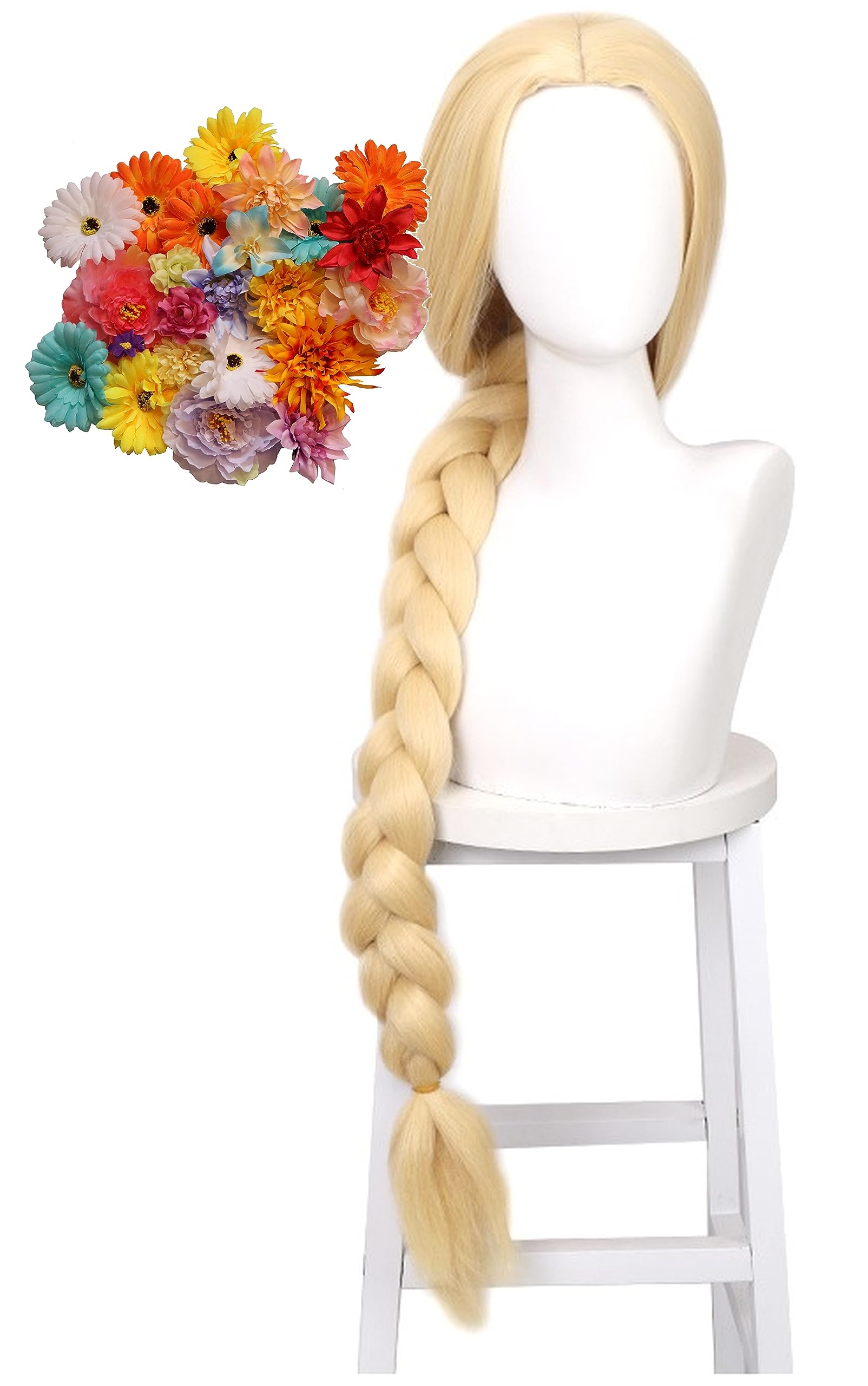 

Принцесса Рапунцель Длинные Волосы Термостойкий Блондин Косплей Парик с 23 Искусственными Цветами, Идеально подходит для Хэллоуина