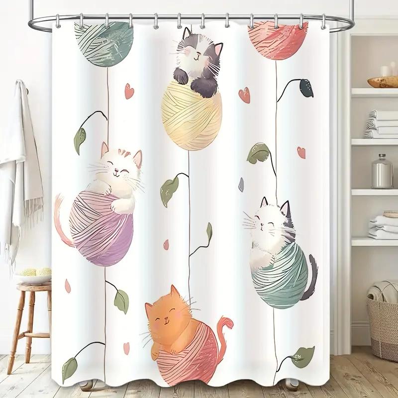 

Причудливая 3D кошка играет с клубком пряжи занавеска для душа водонепроницаемый декор для ванной игривая питомцевая тематика шторы с карнизом для любителей кошек 120X180cm
