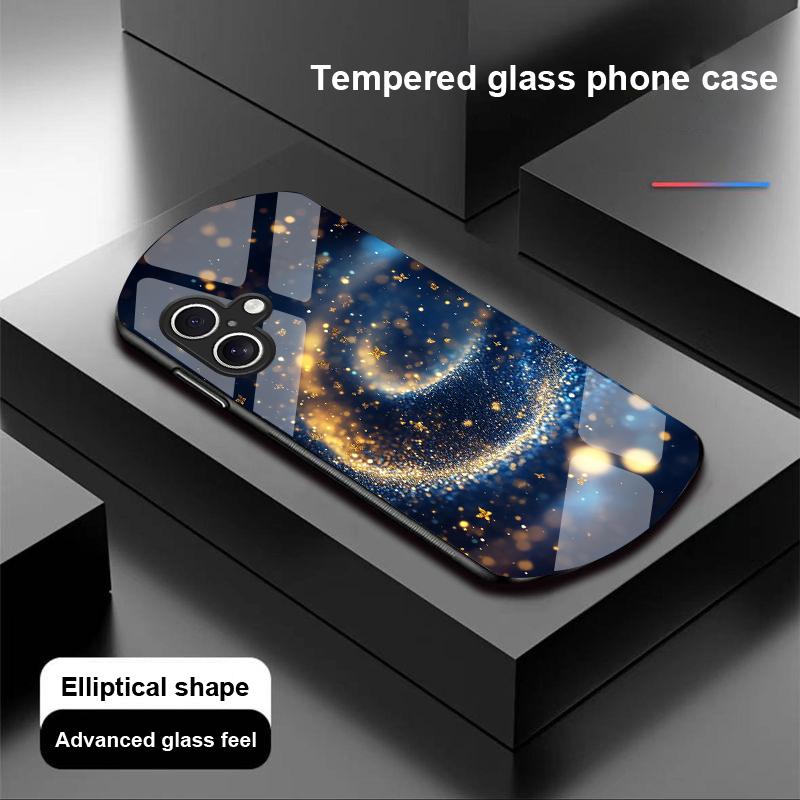 Spiral Vortex Black For Apple IPhone 16 11 13 15 14 Pro Max 12 Mini 7 8 Plus XR X XS Elliptical Shaped Tempered Glass Phone Case