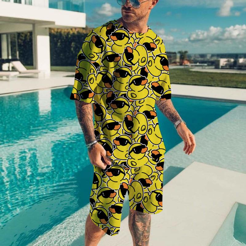 Men's T-shirt Sets Duck Panda 3D Print Fashion Tracksuit T Shirts Shorts 2 Pieces Male Kid Streetwear Oversized Suit Sportswear