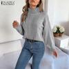 ZANZEA Women Autumn Winter Sweaters High Neck Long Sleeve Knitted Pullover Jumpers