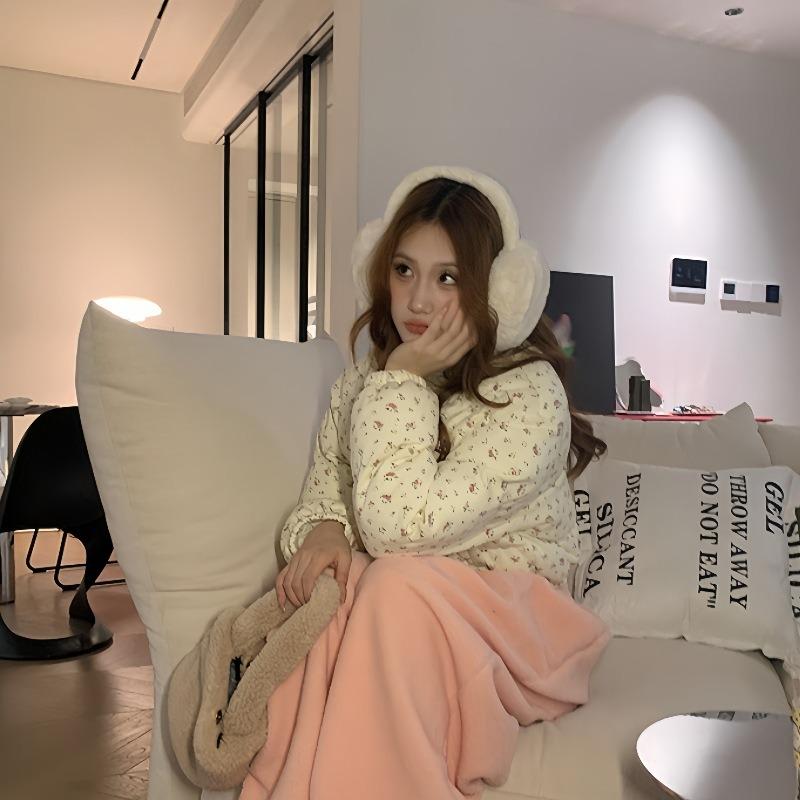 New Cotton Clothes Women's Winter Sweet Floral Short Cotton-padded Clothes Loose Thickened Warm Versatile Jacket