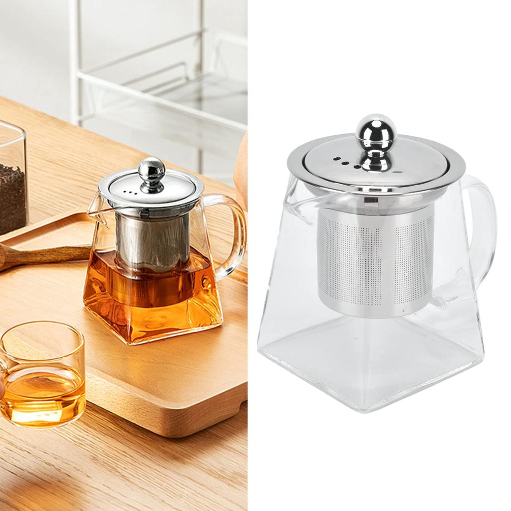 Clear Glass Teapot 350ml Removable 304 Stainless Steel Thermal Tea Kettle with Handle for Loose Leaf Tea (350ml)