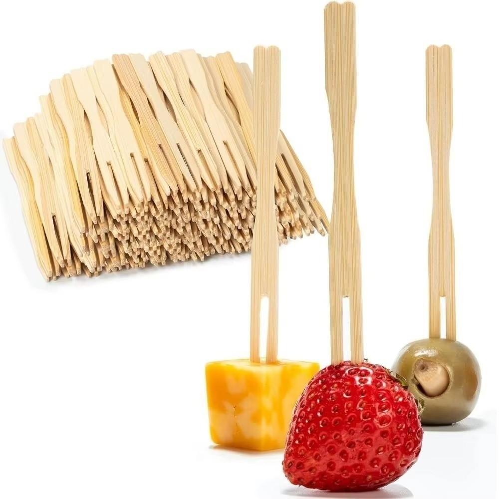 100Pcs Mini Bamboo Appetizer Forks Eco-Friendly Dessert Fork Bamboo Disposable Fork Dessert Serving