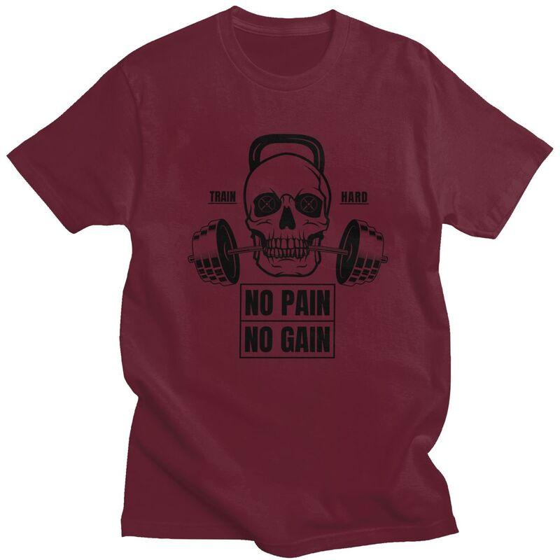 Custom No Pain No Gain T Shirts Men Pure Cotton Tee Tops Bodybuilding Fitness Gym Tshirts Casual Tshirt