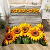 Feelyou Sunflower Duvet Cover Botanical Floral Printed Bedding Set for Kids Women Adults Yellow Blossom Flowers Comforter Cover Wooden Scene