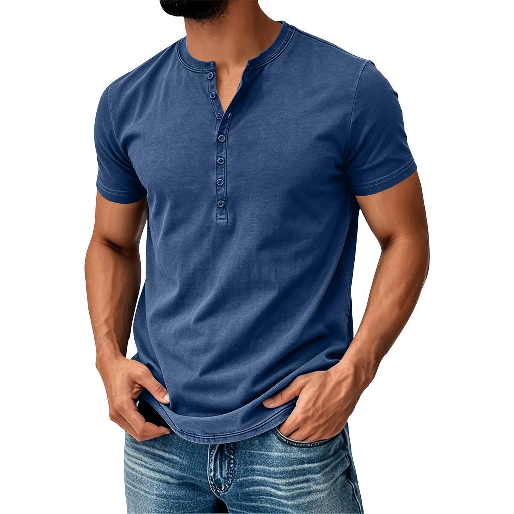 Herren Sommer Kurzarm Henley Hemd Baumwolle Lässig Knopfleiste Pullover Leicht Weiche Passform Oberteil