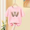 Girls T Shirt Custom Name Letter Combination Print Tshirt Flower Letter Font A B C D E F G Short Sleeve Kids Pink Tops