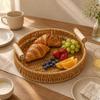 Woven Serving Tray Wooden Handles Shallow Rim Tableware S Round Woodhandle
