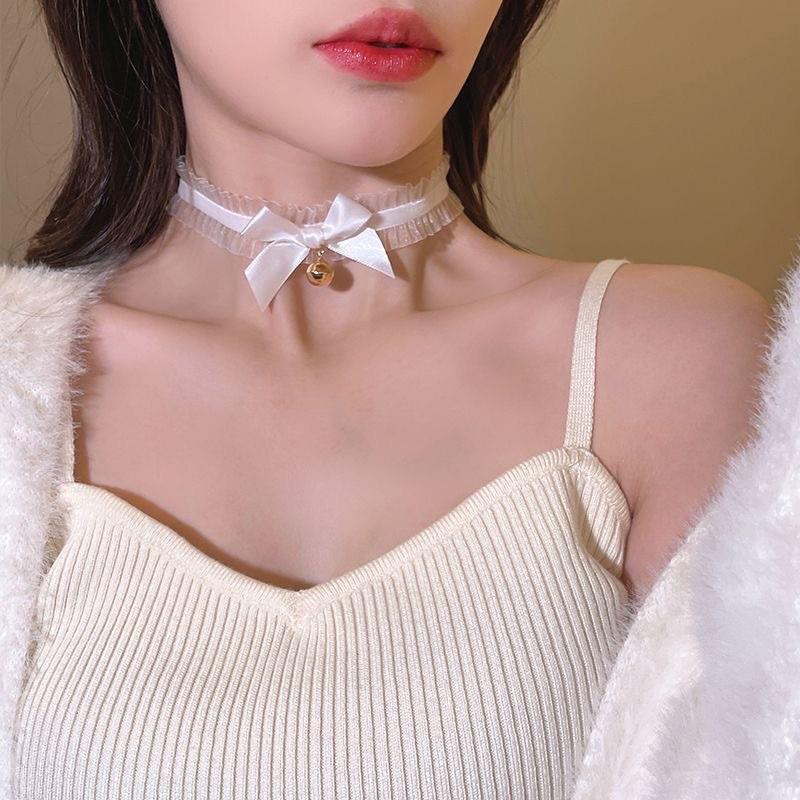 Lolita Camellia Choker Necklace for Women - Dark Clavicle Chain, Maid Style Neckband Collar