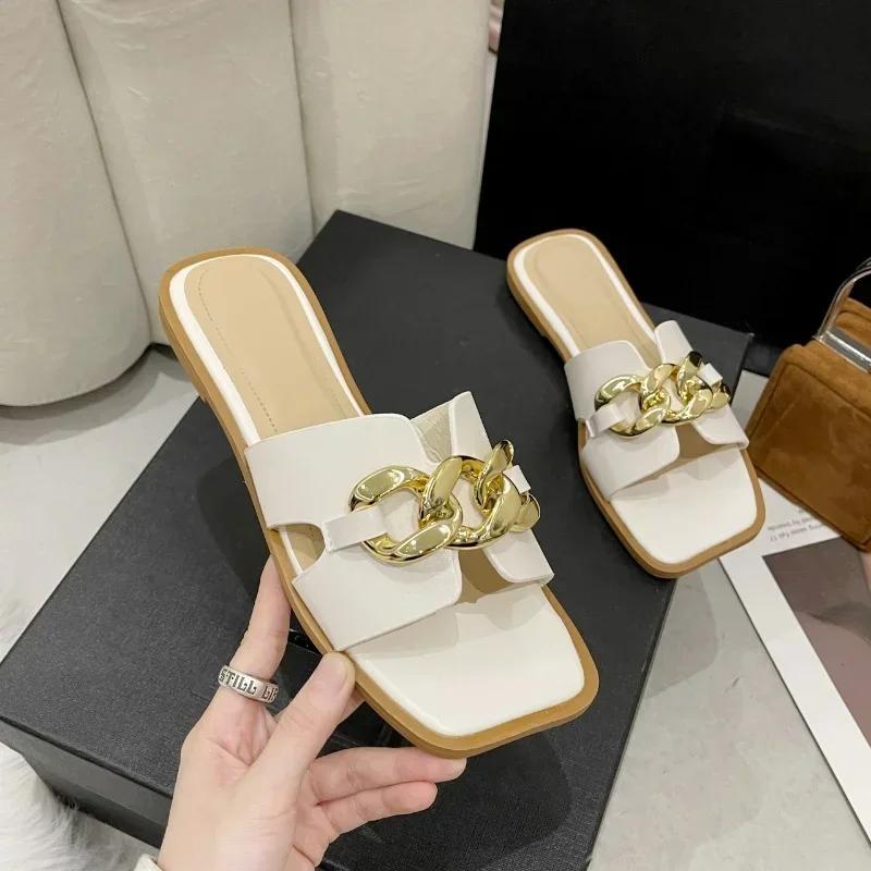 2024 Nye Sommersko for Kvinner Romersk Mote Designer Flate Sandaler Latex Myk Såle Sko Kvinnelig Pustende Strand Flip-flops