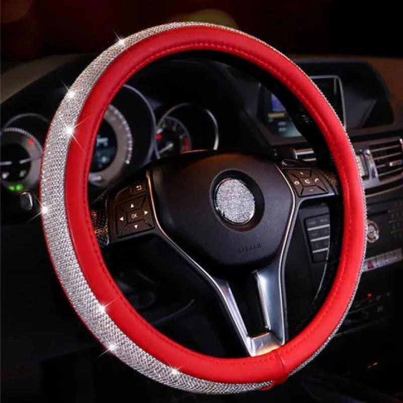 Car Steering Wheel Cover Daisy Flowers Anti Slip Sweat Absorbing Universal 38cm Diamond Crystal Woman Styling Car Interior