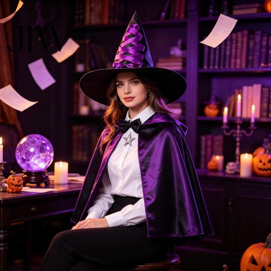 Creative Halloween Witch Hat, Reusable Oxford Cloth Pointed Wizard Hat for Costume, Carnival, Masquerade, Cosplay Party Stage Performance Costume