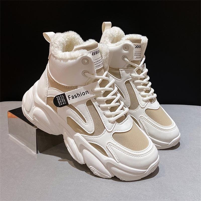 

Высокие хлопковые туфли для женщин с флисом для сохранения тепла, зимние флисовые нескользящие кожаные кроссовки для демонстрации ног, зимние хлопковые туфли Little Dad Snow для женщин 40