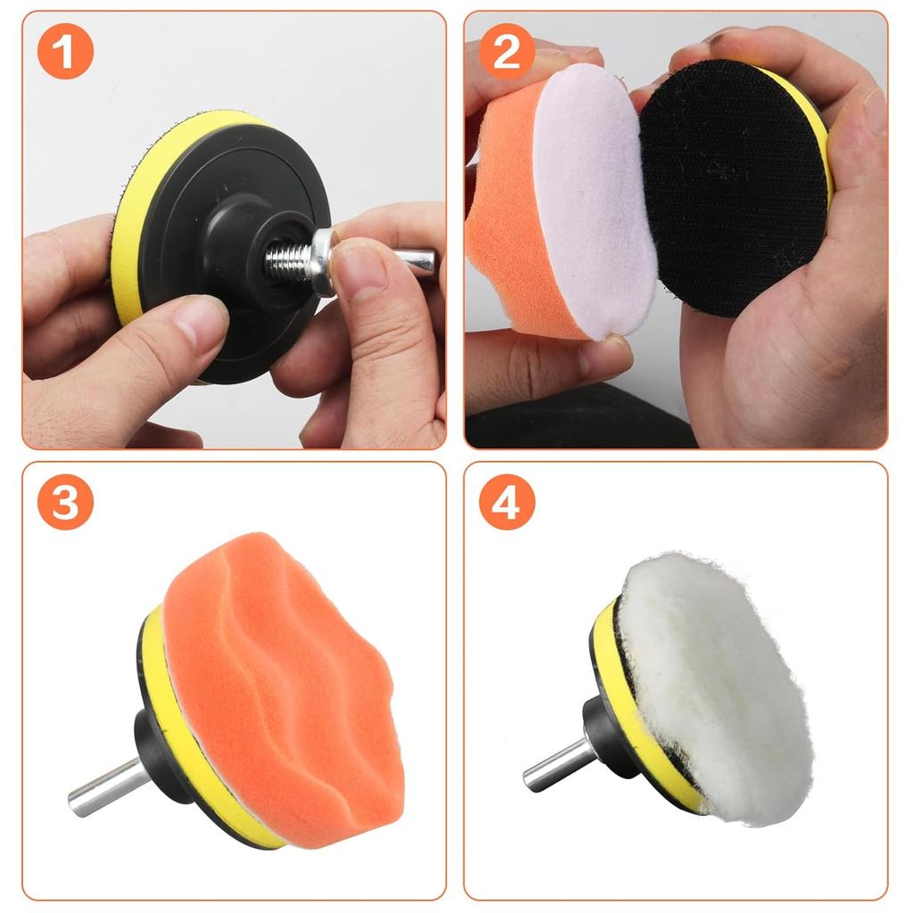 11Pcs Car Buffing Pads For Drill Polishing Kit, 3Inch Foam Polishing Pads, Car Buffers And Polishers Kit, Wool Pads Wax Buffer Drill Polisher
