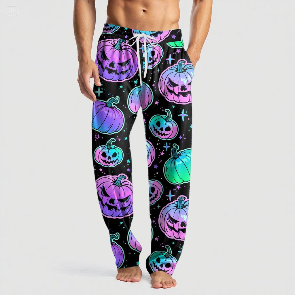 Men's Knitted Halloween Print Pocket Casual Pants Pajama Pants