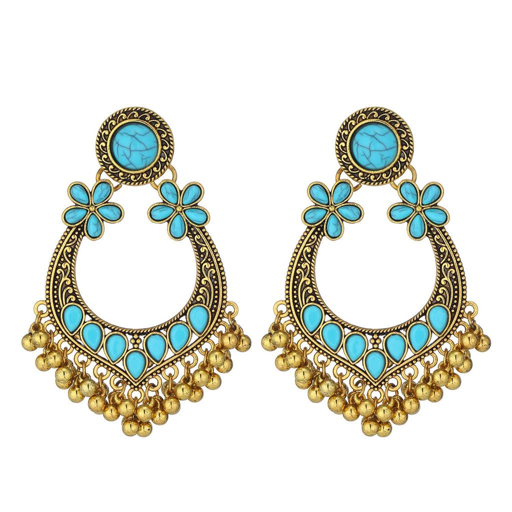 Exotic Ethnic-Style Long Dangle Earrings for Women: Retro Bohemian Turquoise Ornaments