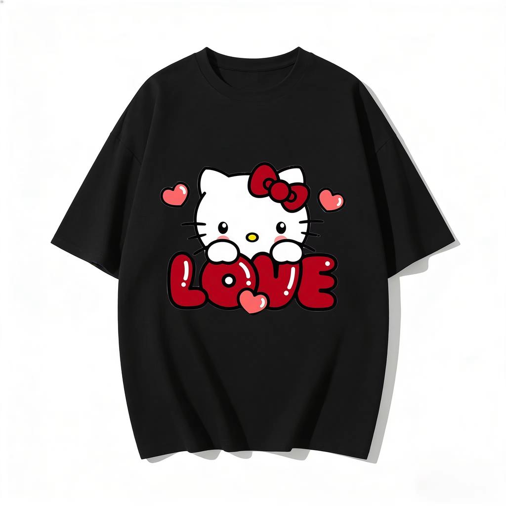 2026 new Summer Cute HelloKitty TShirts Soft Cotton Short Sleeve Tees for Parents Kids Breathable Casual Daily Outfit Tops