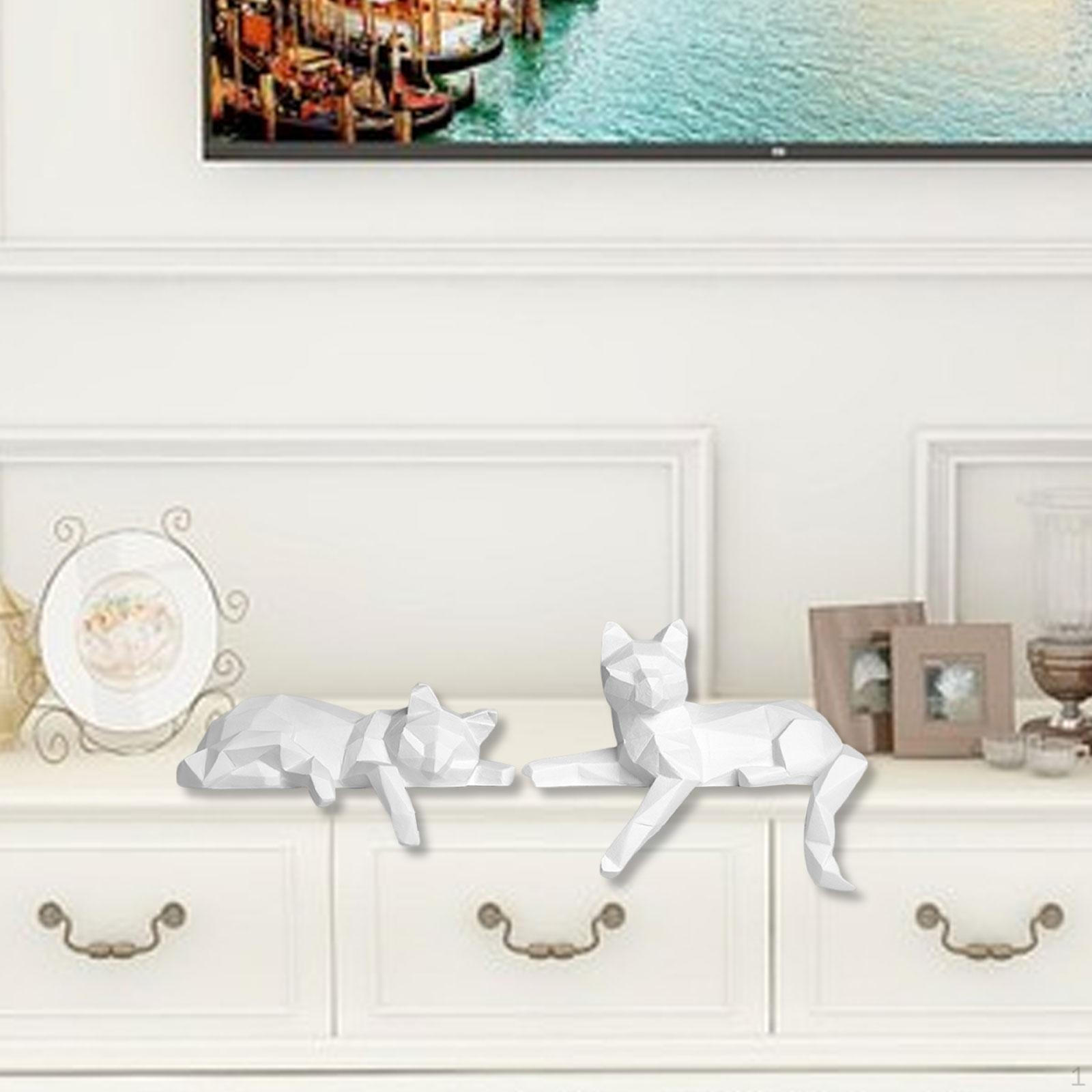 

2 штуки статуэтки кошек настольное украшение произведение искусства коллекционное ремесло креативная статуэтка животного геометрическая белый