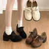 Retro With New Skirt Single Shoes Thick Heel Versatile British Style Small Man Autumn Deep Taste Single Shoes Women