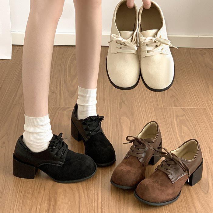 Retro With New Skirt Single Shoes Thick Heel Versatile British Style Small Man Autumn Deep Taste Single Shoes Women
