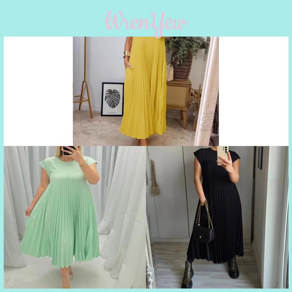 Elegant Summer Dress For Women With High Waist Pockets In Polyester Fabric For Office Wear