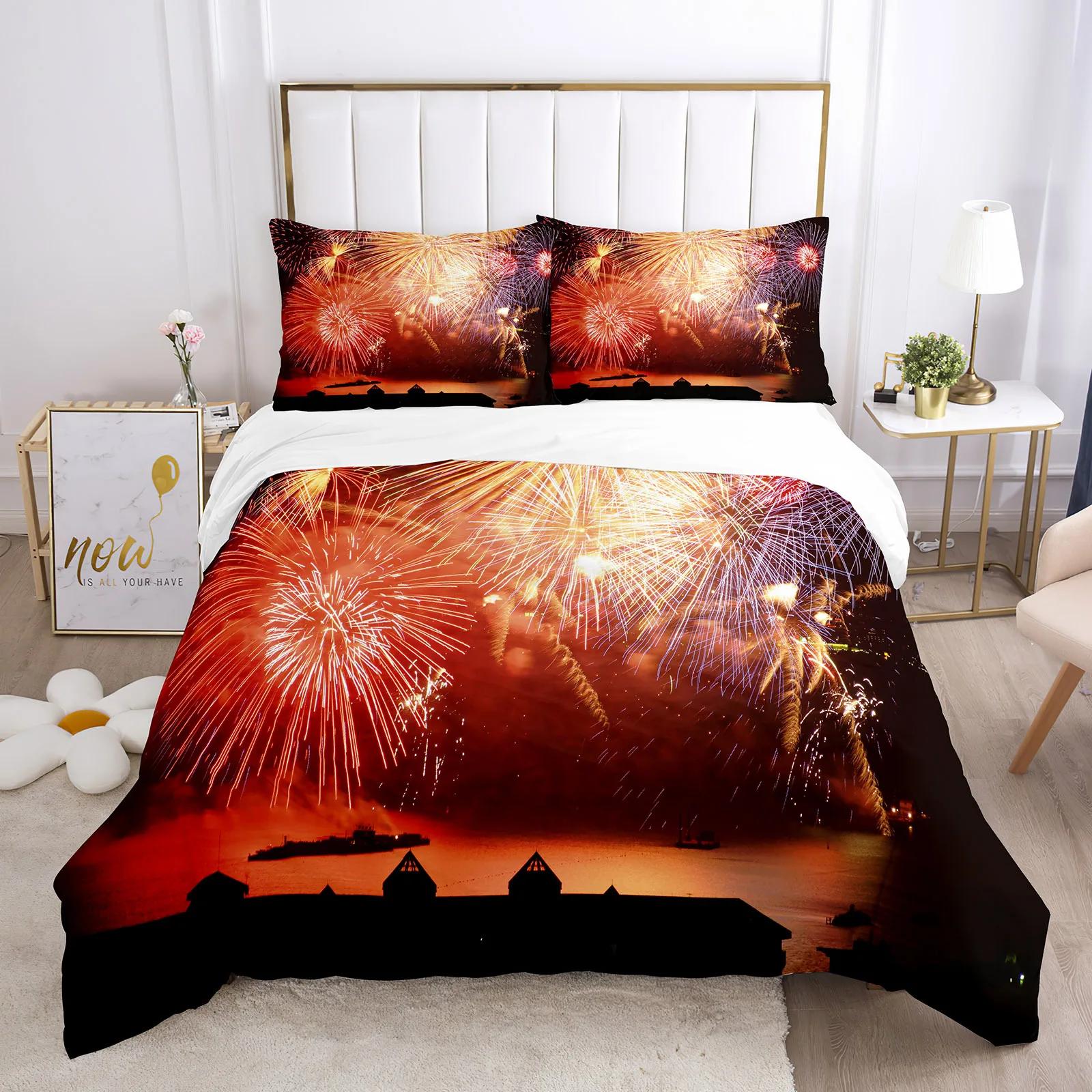 

Comforter Colourful Fires Bedding Set Washed Cotton Firework Queen Size Celebrate Merry Christmas Theme Soft Comforter Comforter (quilt)-EU Single(135*200cm)3pcs