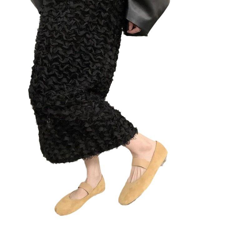 2024 new retro single shoes female flat fairy style shoes with skirts square head Mary Jane shoes