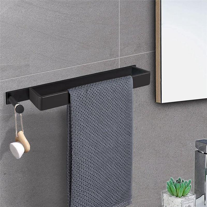 BHBL 2PCS Towel Holder No Drilling Self-Adhesive Towel Rail Black Stainless Steel Bath Towel Holder Adhesive with Hooks