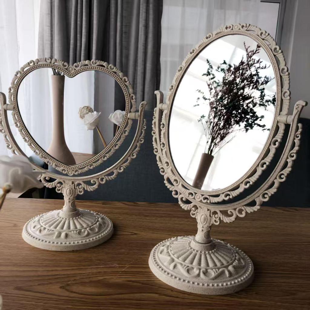 Vintage French LED Vanity Makeup Mirror - Ins Style, Round Desktop Mirror with Light