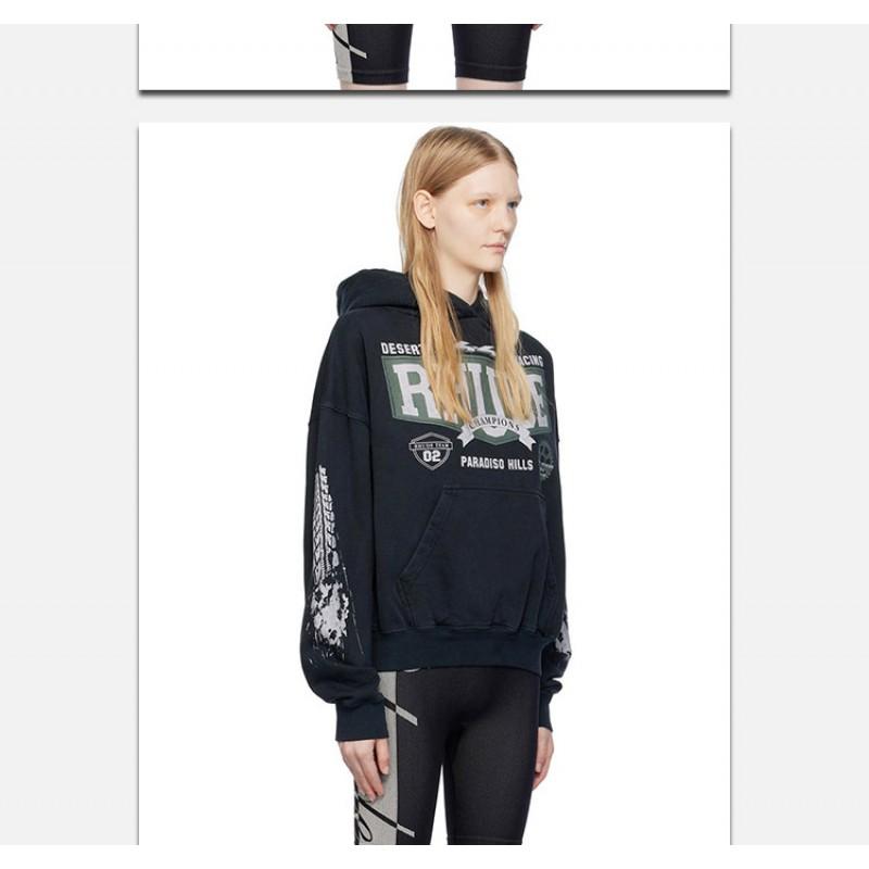 Rhude Vintage Letter Print Heavyweight Hoodie Men Women Loose Fit Streetwear Winter Long Sleeve Top