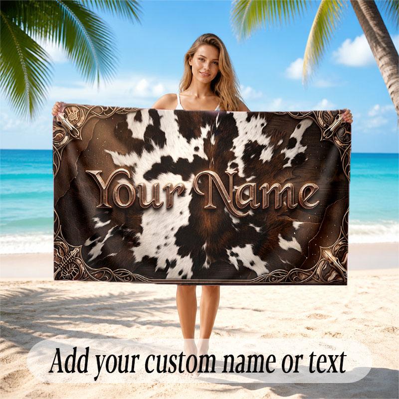 Animals Theme Soft Beach Towel Personalized Custom Name Text Towel Portable for Beach Pool Travel